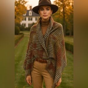 Faliero Sarti Cashmere Silk Wool Scarf Italian Luxury Plaid Fall Wrap Shawl